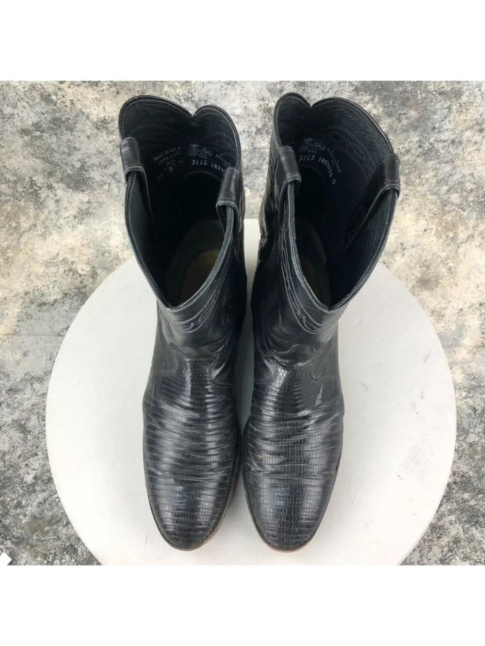 Justin Boots Men's Size 13B Exotic Roper Black Lizard Leather #3112 Boots FAIR